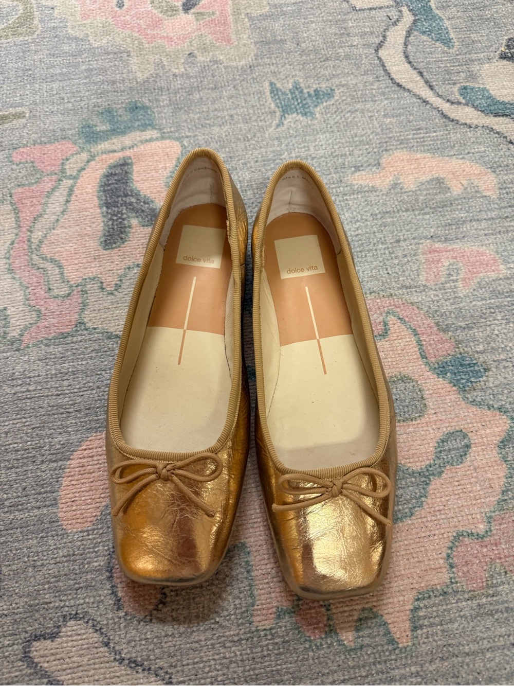 Dolce Vita Metallic Gold Ballet Flats with Bow Detail